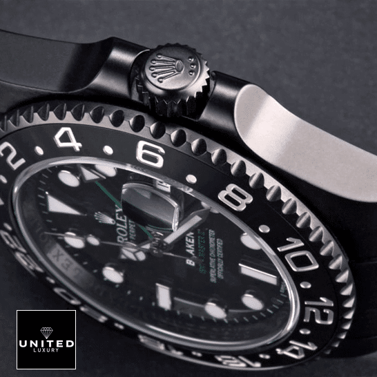 Rolex Blaken GMT-Master II 116710 DLC-PVD Replica 2 Rolex Blaken GMT-Master II 116710 Black Case Replica Right side Crown Pusher