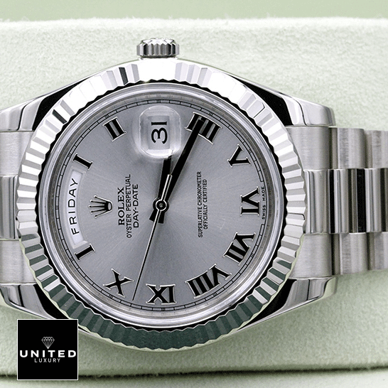 Rolex Day-Date 218239-0041 V6 White Roman Dial Replica 8 rolex-day-date218239-0041-replica-tiltedleft