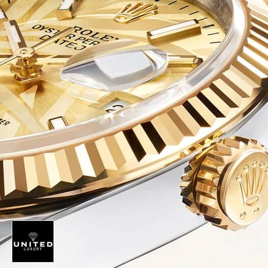 Rolex Datejust 36 Yellow Gold Replica 1 Rolex Datejust 36 126231-0033 Yellow Gold Fluted Bezel Replica Crown Pusher
