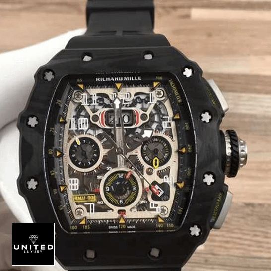 RM11-03 Replica 1 Richard Mille RM11-03 White Dial Black Bezel Bracelet Replica on the hand