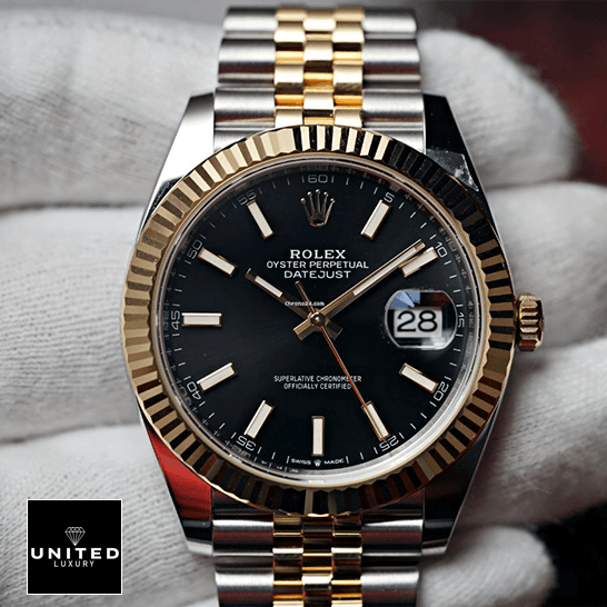 Rolex Datejust 126333 Yellow Gold & Steel Black Dial Jubilee Replica 5 Rolex 126333 Datejust Black Dial Jubilee Replica on the hand