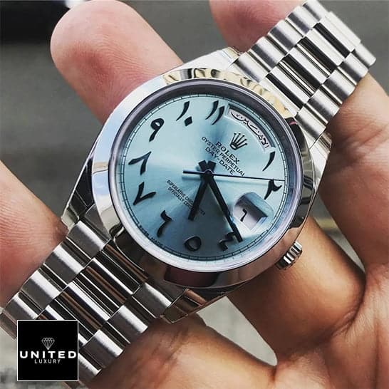 Rolex Day-Date Arabic Dial 228206 Replica 1 Rolex DayDate 40 228206 Arabic indices Dial Replica on his hands