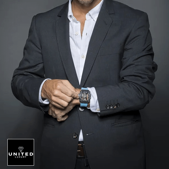 Pablo Mac Donough Replica 6 Richard Mille Tourbillion Blue Bracelet Carbon Case Replica on the man