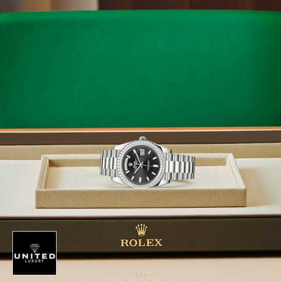 Rolex DayDate Black Diamond Replica 1 Rolex Day-Date 40 228349RBR-0002 Replica in the Rolex Box