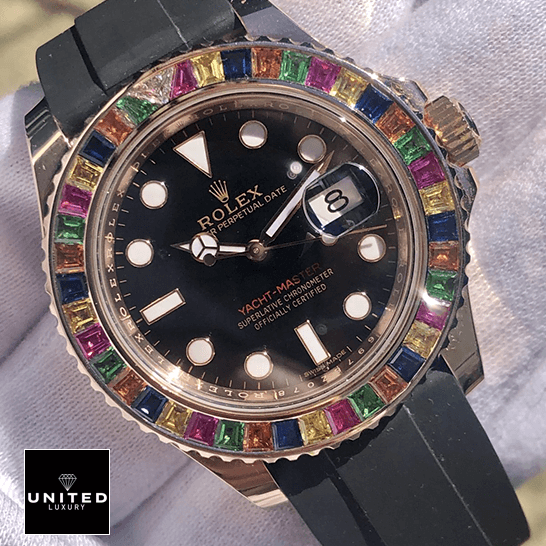 Rolex Perpetual Yacht-Master Gem-Set Bezel 116695 SATS Replica 2 Rolex Perpetual Yatch Master Gem Set 116695 Replica on the hand