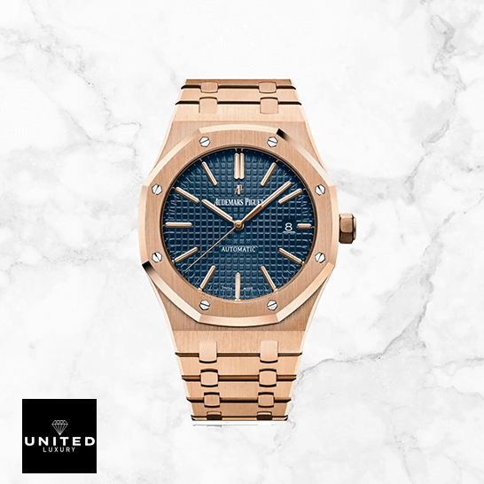 Audemars Piguet Royal Oak 15400OR.OO.1220OR.03 Replica 5 Audemars Piguet 15400OR.OO_.1220OR.03 Pink Gold Blue Dial Replica white background