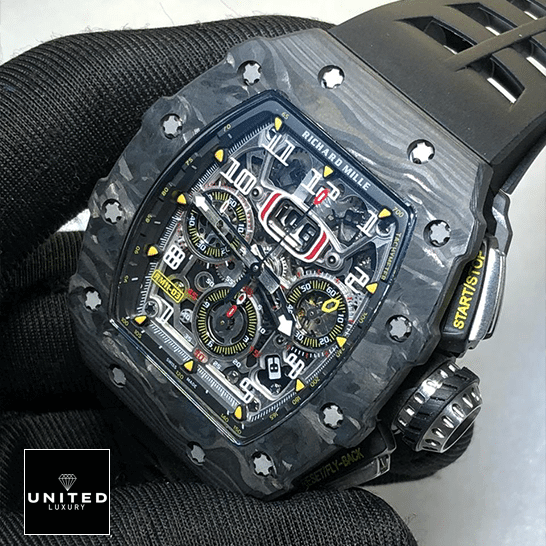 RM11-03 Replica 4 Richard Mille RM11-03 Automatic Flyback Black Bezel Dial Replica crown / push button