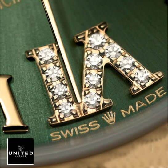 Datejust Green Roman Replica 1 Rolex Datejust 278243-0016 Yellow Gold & six diamond Green Dial Replica