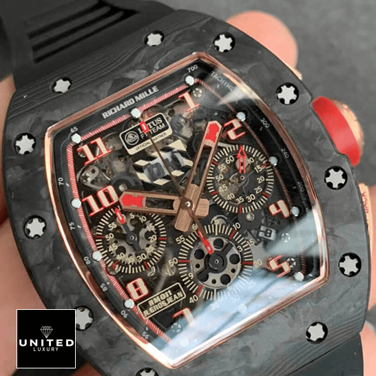 Richard Mille F1 Replica 2 Richard Mille RM011 Romain Lotus F1 Rose Gold Replica black dial