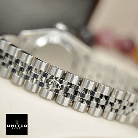 Rolex Datejust 179174 White Roman Numeral Dial Replica 3 Rolex Datejust 179174 Jubilee Bracelet on the Rolex Logo