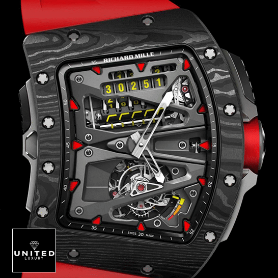 Richard Mille Tourbillon Replica 5 Richard Mille RM70-01 Black Bezel Red Bracelet Replica black background