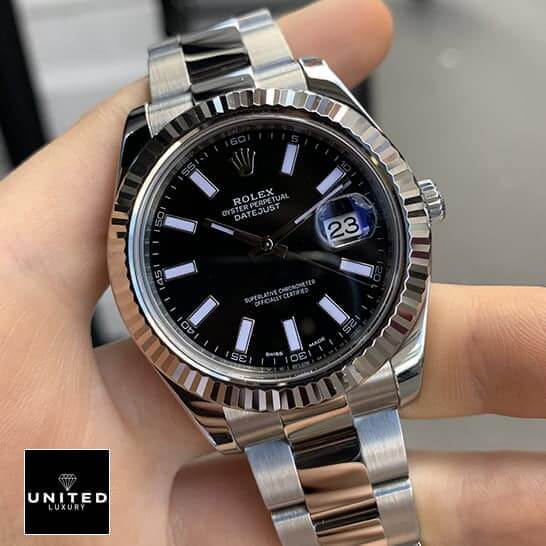 Rolex Datejust 116334BKSO Automatic Black Dial Replica 6 Rolex Datejust II Automatic Black Dial 116334BKSO Oyster Replica on his hands