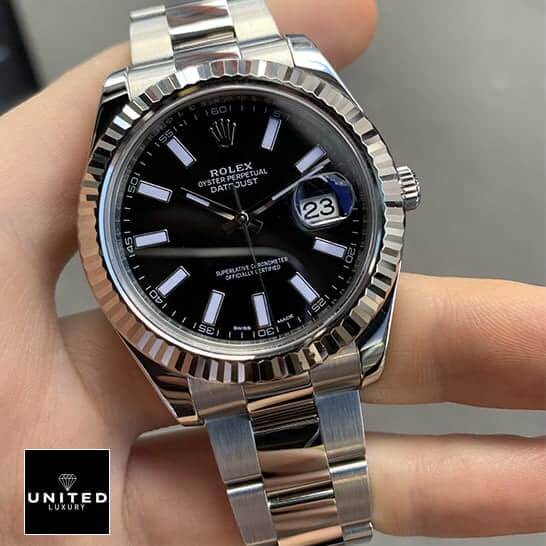 Rolex Datejust 116334BKSO Automatic Black Dial Replica 1 Rolex Datejust II Automatic Black Dial 116334BKSO Replica on his hands
