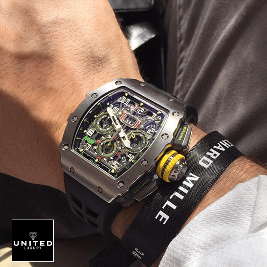 Richard Mille Titanium Replica 6 Richard Mille RM Black Rubber Bracelet Replica on the wrist