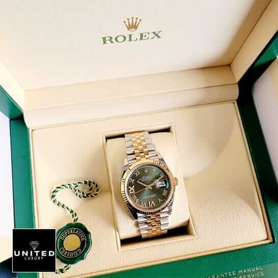 Rolex Datejust 126283RBR Green Roman Dial Replica 3 Rolex Gold 126283RBR Replica stainless steel jubilee bracelet and in a rolex box