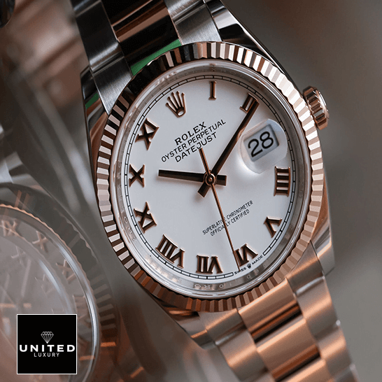 Datejust Two Tone Replica 6 Rolex Datejust 126231 Steel Gold Roman Replica burning on glass